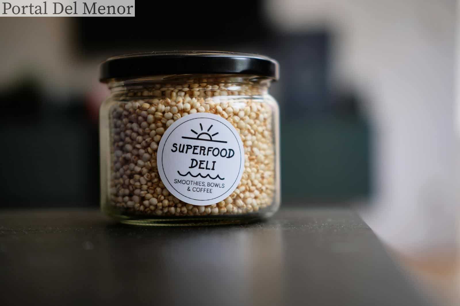 Close-up of Glass Jar with Superfood on Table