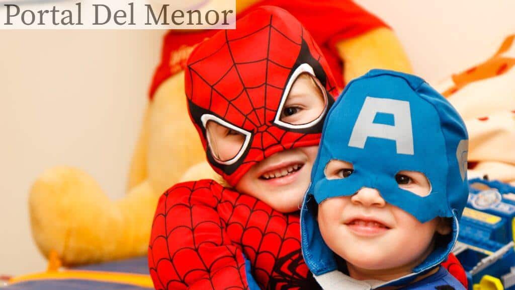 kids in spiderman and Captain America costumes