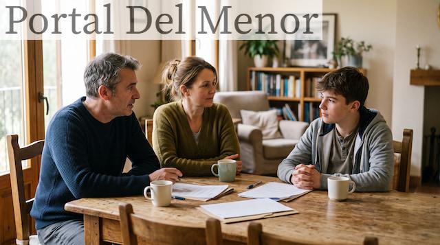 Familia informándose sobre responsabilidad penal de menores en España